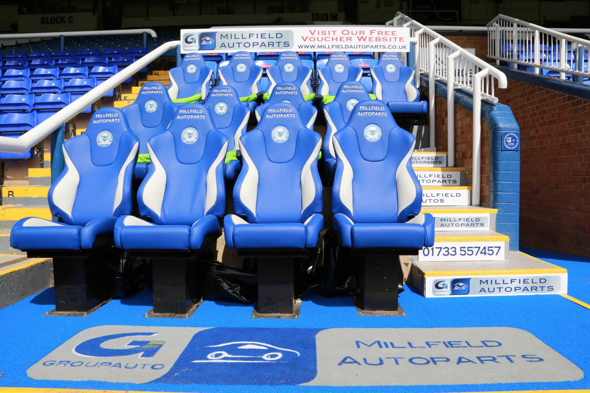 Millfield Autoparts Dug Out at the Posh Stadium